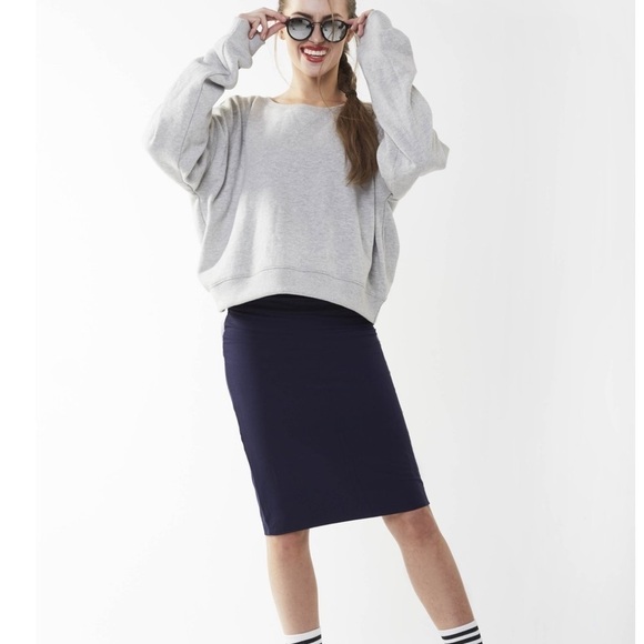 NEW Navy Tube Modest Foldover Bodycon Midi Skirt - Picture 5 of 6